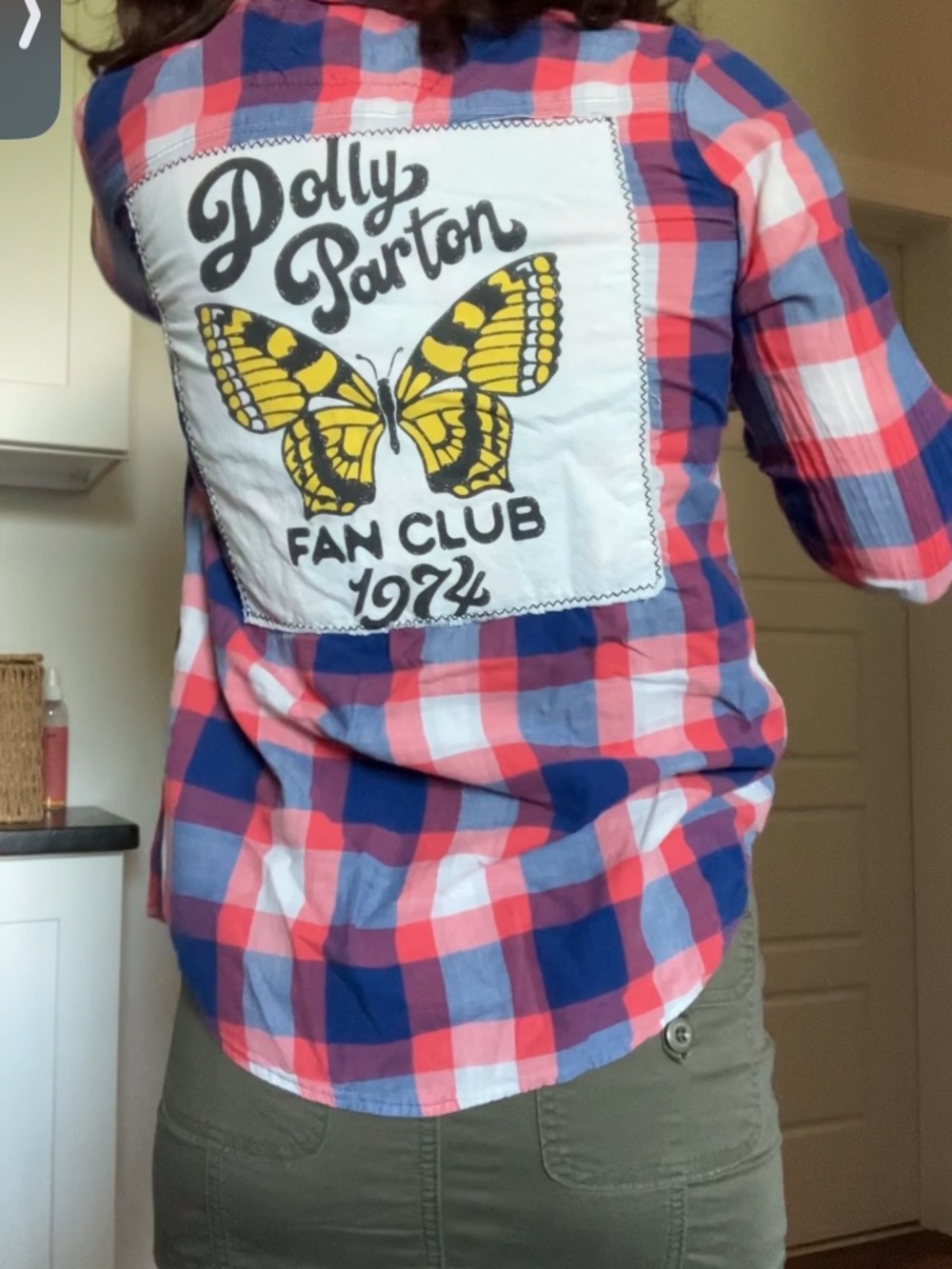 Vintage Dolly Parton Fan Club Plaid Button-Down Shirt - Blue & Pink